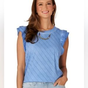 DEMOCRACY Eyelet Flutter Sleeve Top